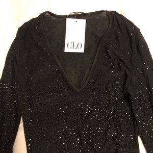 Rhinestones mesh body suit